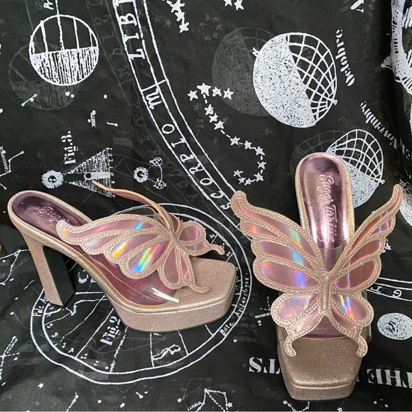Dolls Kill Pink Glitter Fairy Heels - Picture 1 of 7
